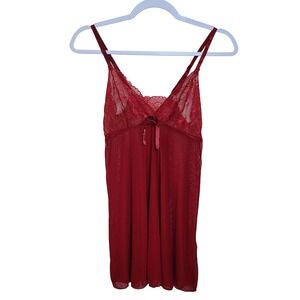 Red Lace Sheer Mesh Babydoll Cami Top S Romantic Coquette Date Night